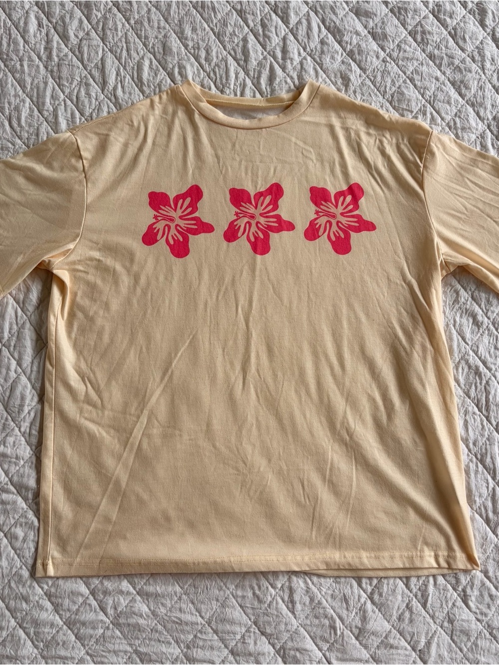 Yellow Short Sleeve Oversized Tee with Pink Floral Print